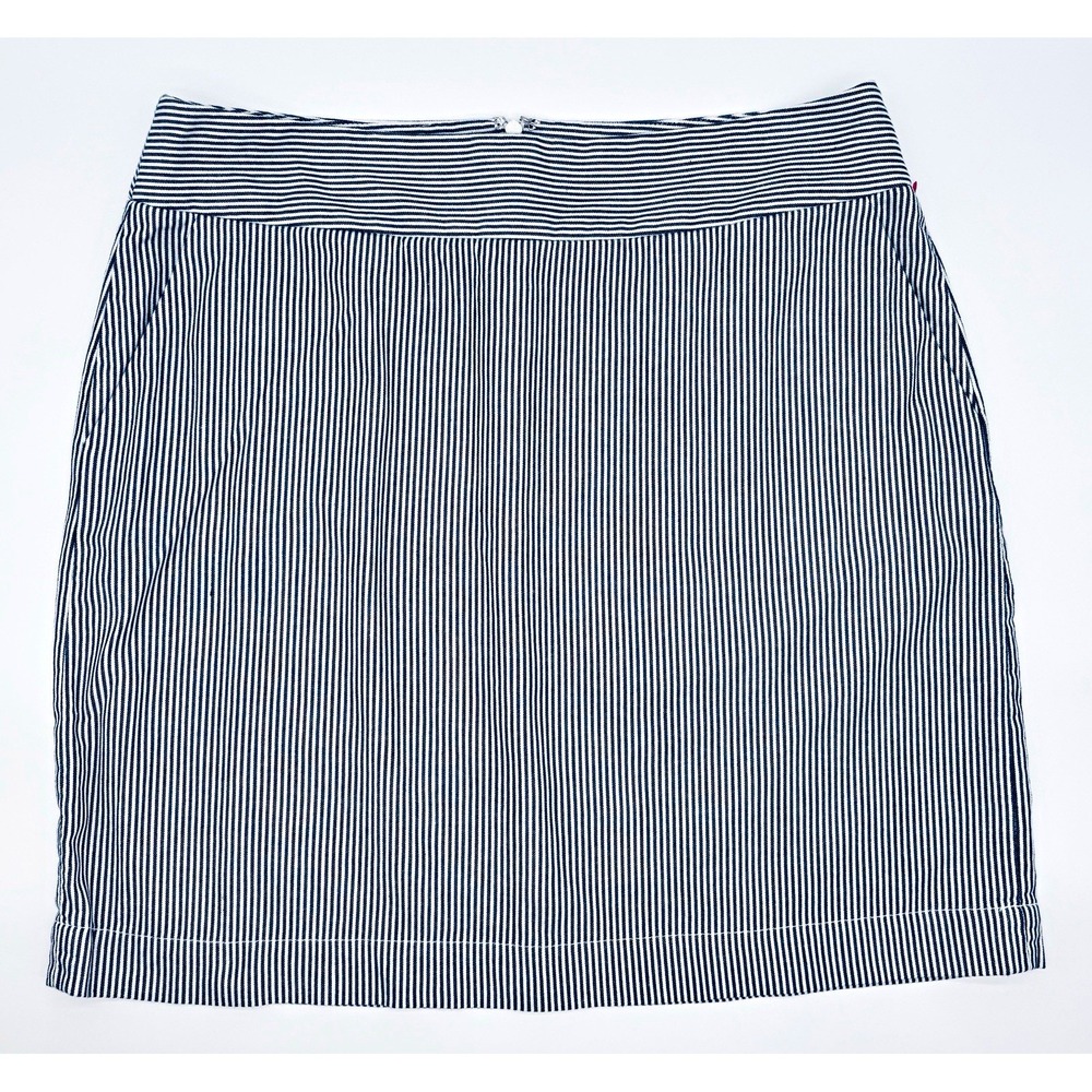 Talbots Womens Blue White Striped Pencil Skirt Knee Twill Cotton Zip Pockets 12
